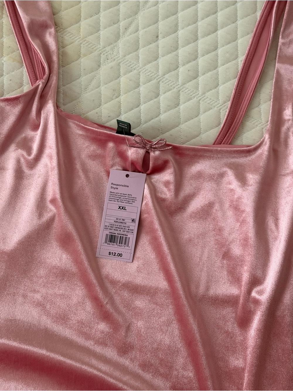 Pink Satin Cami with Bow - XL